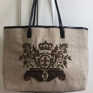 Handbag, Linen with embroidery by Clever Carriage Company,   16" w x 11" h